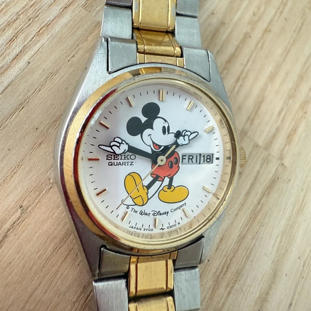 Rare Seiko Disney Mickey Mouse ladies two tone dress watch NEW BATTERY